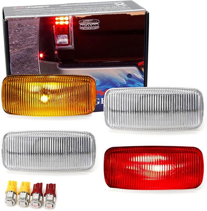iJDMTOY Clear Lens Amber/Red LED Trunk Bed Marker Lights Set Compatible with 2010-18 Dodge RAM 2500HD 3500HD Dually Truck Double Wheel Side Fenders, Powered by Total 20 LED