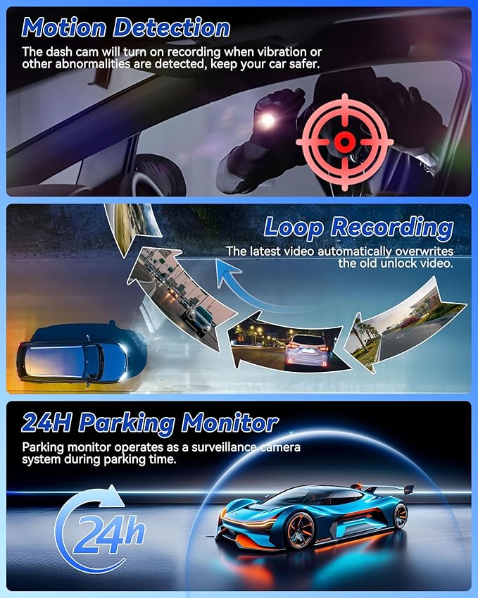 4 inch Mirror Dash Cam,1080P Rear View Mirror Camera for Cars,Dual Dash Cameras Front and Rear HD Night Vision,24H Parking Monitoring,Loop Recording, Motion Detection,Reversing Assistance,32GB TF Card