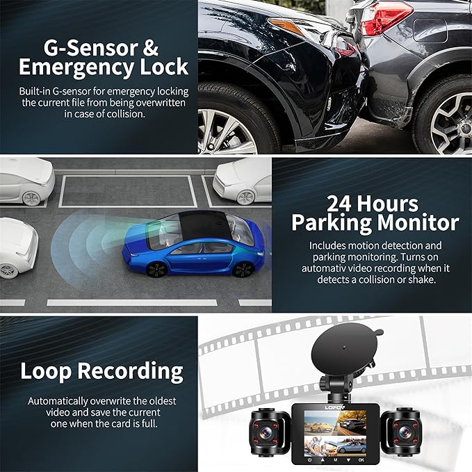 4 Channel Dash Cam 360° View, LOFOV 1080P Front and Rear Inside, Left Right Dash Camera for Cars, Free 64GB SD Card,Multi-Ch Dash Camera, Black Box Trafflc Recorder,Night Vision,24H Parking Mode