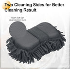 HARFINGTON Car Wash Sponge 9.1" x 4.7" Chenille Microfiber Mitt Scratch-Free Absorbent Scour Scrubber Cleaning Sponge for Washing Detailing on Cars, Trucks, SUV, Boats, RVs, Gray