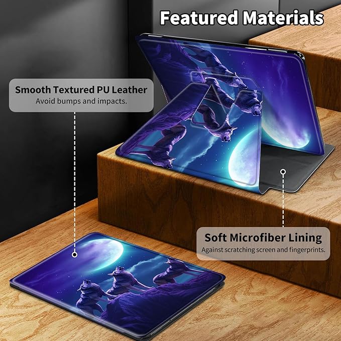for Kindle Paperwhite Case,6.8" Kindle Paperwhite 11th Generation Case and Kindle Paperwhite Signature Edition,360 Degree Rotating Stand Leather Cover with Auto Wake/Sleep,Moon Blue Wolf