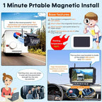 1080P HD Wireless Backup Camera: 1-Min Magnetic Easy Install No Wiring 7" Anti-Glare Monitor with Clear Night Vision - 24H Long Life Solar Scratch-Proof Rear View Camera for Truck Trailer SUV Small RV