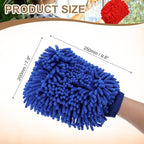 HARFINGTON Chenille Microfiber Car Wash Mitts 9.8" x 7.9" Scratch Free Wash Gloves Absorbent Double Sided Plush Cleaning Drying Mitts for Car Washing Home Clean, Blue