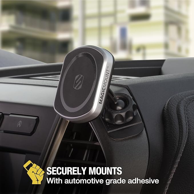 Scosche MP2DVM MagicMount Pro2 Magnetic Cell Phone Holder, Adhesive Car Dashboard Mount with Removable Vent Clip, Hands-Free Phone Stand Compatible with MagSafe, iPhone 16/15/14/13/12 Series and More
