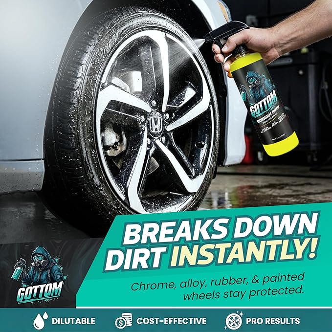 Gottom Wheel & Tire Cleaner - 16 oz – Professional Concentrated Rim & Tire Spray, Fast Acting Brake Dust Remover, Safe for All Surfaces, Brake Dust Cleaner, Grime Remover