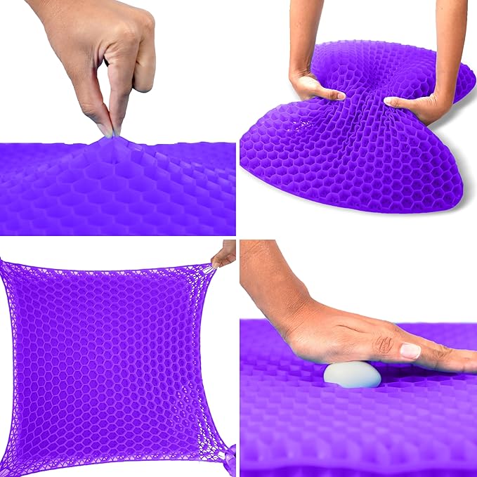 EcoNour Gel Seat Cushion for Long Sitting (Large & Thick) - Pressure Relief Honeycomb Support for Back, Sciatica, Coccyx, Hip & Tailbone Pain | Seat Pad for Office Chair, Wheelchair & Car