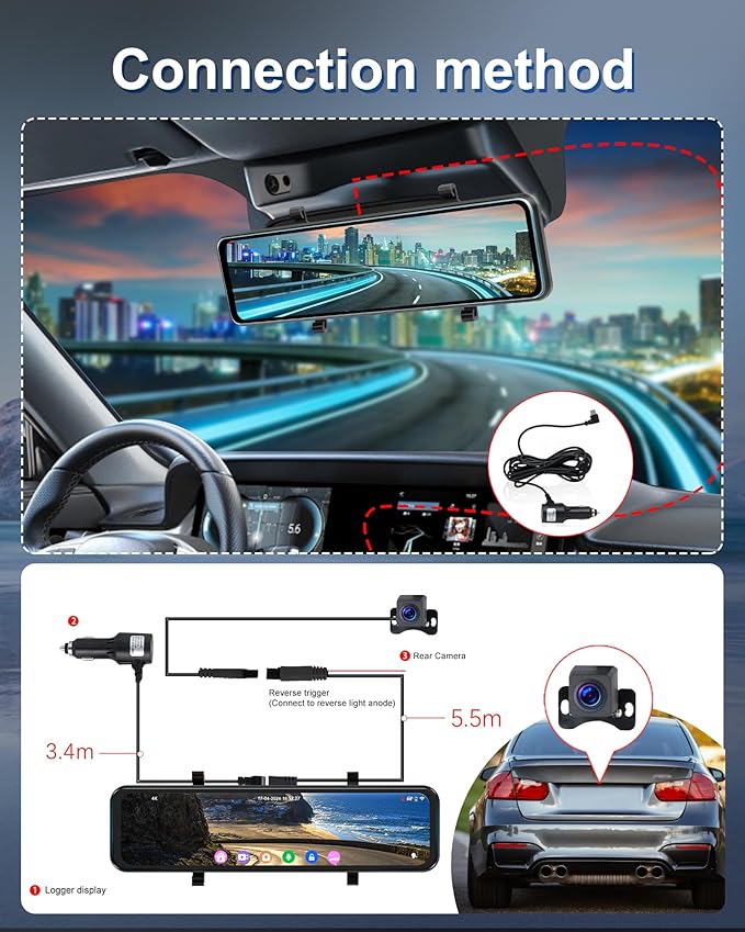 4K Mirror Dash Cam 11 Inch Front and Rear View Dual Cameras, 2024 Front 4K+Rear 1080P IPS with GPS, Night Vision, G-Sensor, 24H Parking Monitor/Assistance, ADAS&BSD&LCA+APP Control