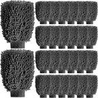 24 Pack Car Wash Mitt Bulk Microfiber, 10'' x 8'' Chenille Car Wash Mitt Gloves, Scratch Free Double Sided No Lint No Marks for Truck SUV and All Vehicle Surfaces (Grey)