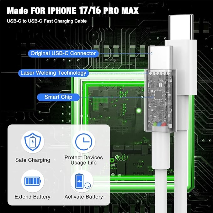 45W iPhone 17 16 Pro Max Charger Fast Charging,3Pack USB C Fast Charger Block with Long 10/10/6FT C to C Cable for Apple 17 Pro Max/16 Pro/15/iPad 13th,PD Quick Adapter 3.2 for iPhone 17-Purple