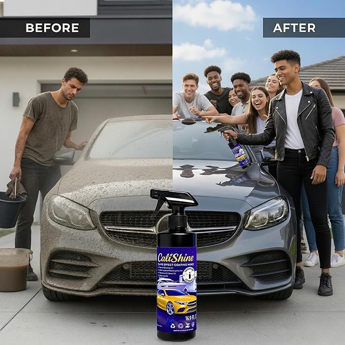 CaliShine Quick Effect Coating Spray - 16.9 fl oz Waterless Ceramic Car Wax Coat - Detail Polish & Cleaner for Cars Boat Body & Glasses, Window Glass and Headlight - Shine Restoration Kit (500 ml)