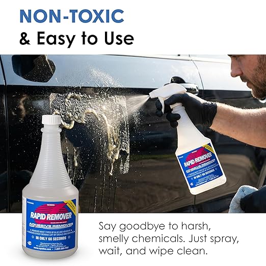 Rapid Remover Adhesive Remover 32 oz | Removes Most Adhesives in 30–60 Seconds | Safe Water-Soluble Formula | Cold Weather Ready | for Vinyl Wraps, Graphics, Decals, and Stripes