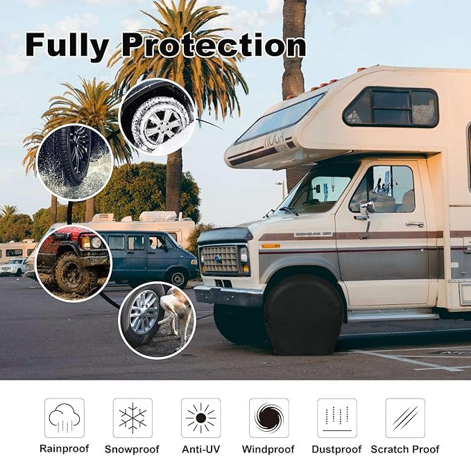 Explore Land Tire Covers 4 Pack - Tough Wheel Protector for Truck, SUV, Trailer, Camper, RV Universal Fits Tire Diameters 32-34.75 inches, Black