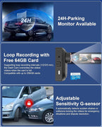 4K Dash Cam Front and Rear Camera with Voice Control,Car Cameras Dashcam for Cars with WiFi, GPS, 64G Card, 24H Parking Monitor, G-Sensor,IR Night Vision,Loop Recording