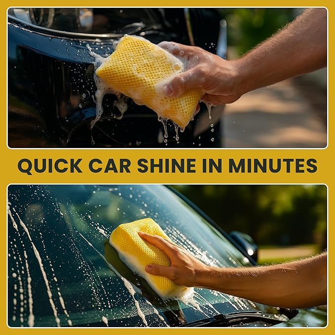 Iconikal 6-Pack Bug Scrubber Sponge 5.9x3.5-Inch Yellow Microfiber Large Car Wash Reusable for Paint Chrome Glass RV Motorcycle Cleaning