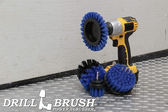 Drillbrush Blue – Boat Cleaning Drill Brush Attachment Set – Aluminum - Wood - Personal Watercraft Detailing - Fiberglass Hull Cleaning Kit - Kayak Accessories - Deck Brush
