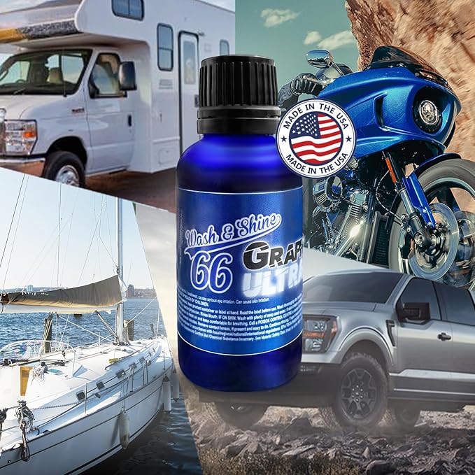 Wash&Shine 66 Graphene Ceramic Coating UV Nanotrace – High Gloss Hydrophobic Paint Protection for Cars, Motorcycles, Trucks, RVs, Boats – Easy DIY Application UV Nanotrace Technology 1fl oz