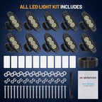 10 Pods White Rock Lights, 36 LEDs 6500K Ultra Bright IP68 Waterproof Underbody Lights for Car Truck Pickup Boat RV RZR ATV with 16.4ft Extension Wire