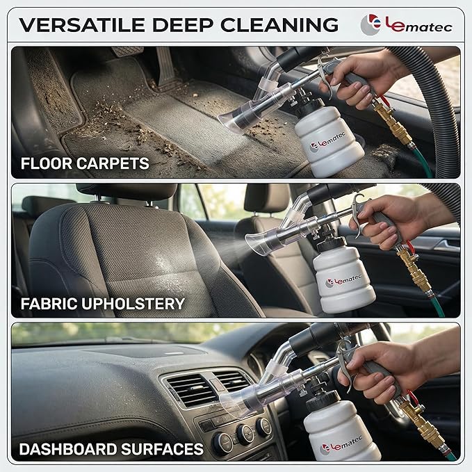 LE LEMATEC Car Wash Equipment: High Pressure Foam Cleaning Gun, Extractor Vacuum Set, Stainless Nozzle for Automotive Detailing, Carpet, Upholstery, Surface Cleaning (LE-WT-0100SB)