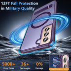 OWKEY for Samsung Galaxy S21 Case with Stand, Magnetic Shockproof Case Fit for Magsafe Translucent Matte Cover for Samsung S21, Purple
