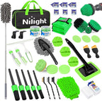 Nilight 52PCS Car Detailing Kit Auto Cleaning Tools Wash Set with Storage Carry Bag Home Use for Interior Exterior Deep Clean Polish Car Care Windshield Dashboard Seat Air Vents Wheels Tires, Green