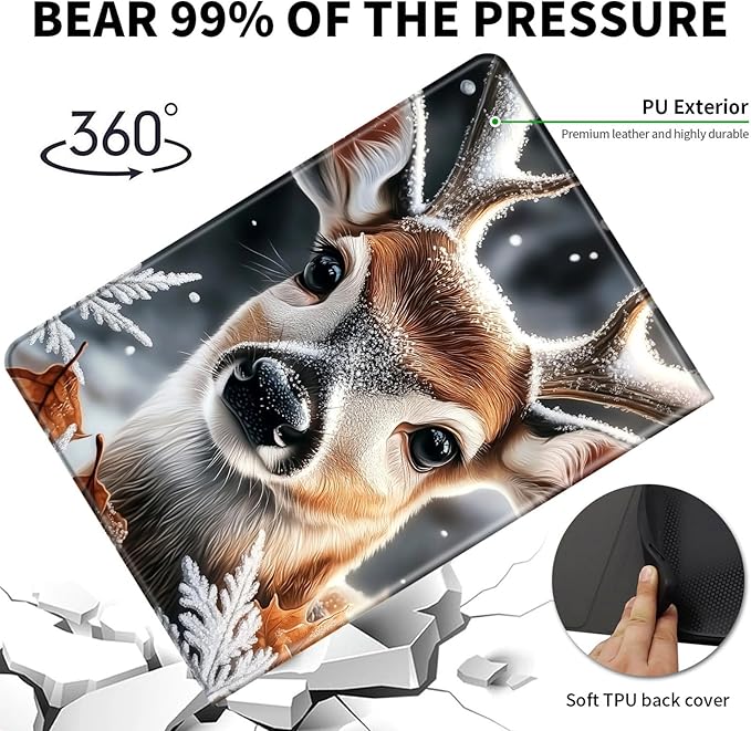 Case for 7" Kindle Paperwhite 12th Generation 2024 & Kindle Colorsoft Signature Edition,Leather Folio Adjustable Stand Cover Auto Wake/Sleep for Kindle Paperwhite 2024,Cute Deer Winter