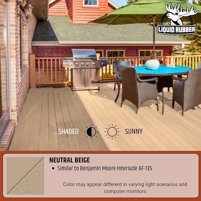 Liquid Rubber Cool Foot Deck Coating - Solar Protection Paint, Reduces Surface Temperatures by Up to 35%, Multi-Surface Cooling Decking Sealant, Waterproof, Durable Membrane, Neutral Beige, 5 Gallon