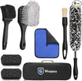 8PCS All-in-One Wheel & Tire Cleaning Kit - 360° Flexible Synthetic Wool Rim Brush, 2 Dual-Hardness Brushes, Dressing Pads & Storage Bag | Scratch-Free for All Vehicles