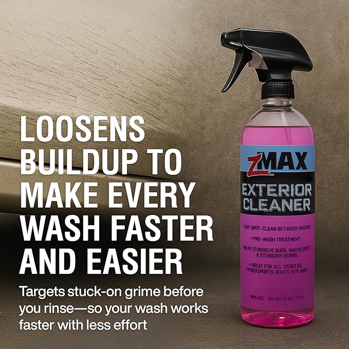 zMAX Exterior Cleaner, 24oz - Multi-Surface Pre Wash for Car Detailing and Spot Cleaning Stubborn Debris - Easily Removes Bird Droppings, Bugs, Dirt, Grime, Mud, Water Spots, Salt and De-Ice Residue