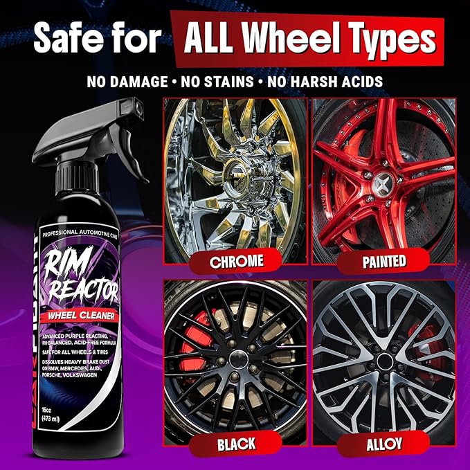 Carfidant Rim Reactor Wheel and Rim Cleaner Spray - Removes Brake Dust & Grime - Safe for BMW, Mercedes, Audi, VW & Porsche - No Scrub, pH Neutral, Non-Acidic Tire Cleaner - 32 fl oz