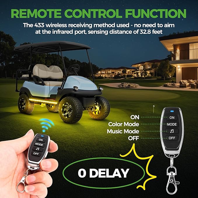 10L0L 2PCS Golf Cart Underglow LED Lights Kit for EZGO Yamaha Club Car, RGB Neon Accent Lighting 24 Modes with Wireless Remote & Music Sync, Waterproof Flexible Tubes 12V-80V Universal Fit