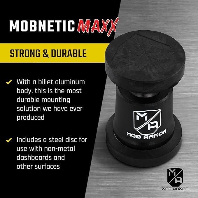 Mob Armor MobNetic Maxx - USA Assembled Magnetic Phone Holder for Car, Magnetic Car Phone Mount, 90-Degree Tilt, 360-Degree Rotation, Aluminum Metal, Compatible with iPhone & Android - Black