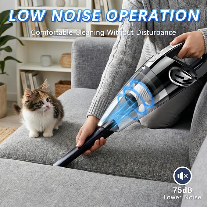 Handheld Vacuum Cordless, 15000Pa Powerful Car Vacuum Cleaner - 7800mAh Rechargeable Portable Mini Vacuum with 70000RPM Motor, 5 Nozzles, Low Noise, Washable Filter, for Car, Home, Office, Pet