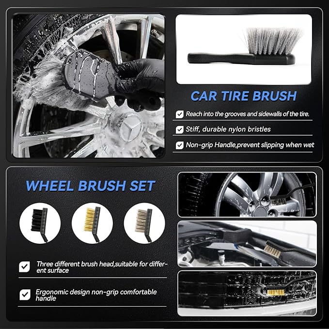 COOGEO 29Pcs Car Detailing Kit,Compelete Car Cleaning Kits Interior Cleaner with Detailing Brushes,Drill Brush Heads,Car Wash Kit with Cleaning Gel,Wash Mitt,Car Hooks,Car Care Gift for Men