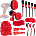 Amiss 18 PCS Car Cleaning Tools Kit, Car Detailing Brush Set with Driller Attachment Set, Car Wash Kit, Car Cleaning Brushes for Cleaning Interior, Exterior, Wheels, Etc. (Red)