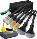 10PCS Car Detailing Brush Kit, All-in-One Interior Exterior Auto Detailing Brushes Set, Durable Ultra Soft Boars Hair Car Detail Brush, Car Cleaning Brush with Storage Bag & Car Drying Towel