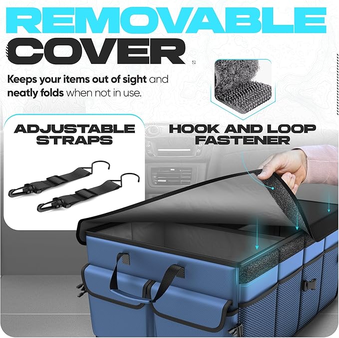 FORTEM Car Boot Organiser, Collapsible Multi Compartment SUV Organizer, Foldable Storage for Car Accessories for Women Men, 600D Oxford, Non Slip Bottom, Securing Straps, Soft Cover (50L)