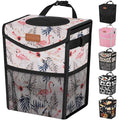 Pritent Car Trash Can with Lid, Cute Leakproof Car Trash Garbage Bag Hanging Vehicle Trash Bin Small Portable Automotive Garbage Cans Organizer for Back/Front Seat(Trapezoid,Flamingo Print