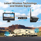 Magnetic Solar Wireless Backup Camera System with 7" IPS Touchscreen Monitor, 2K Rechargeable Auto On Off Rear View Camera with DVR Loop Recording for RV, Camper, Trailer, Trucks
