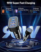 90W Fast Car Charger USB C, 2 Pack 4-Port Cigarette Lighter USB Charger Super Fast Charging, Multiport Car Phone Charger Accessories for iPhone 17/16/15/14/13/12 Pro Max, iPad, Galaxy, Tablet, Android