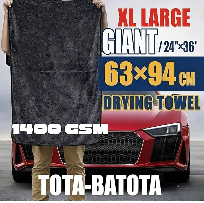 Microfiber Car Drying Towel 36"x24" – 1400 GSM Twisted Yarn, Ultra Absorbent, Scratch-Free, Machine Washable – Bonus 12"x12" Detail Towel, Blue/Gray