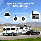3-Camera Wireless RV Backup System, 7" 1080P Touch Screen with 1 Rear Camera for Furrion Pre-Wired Plug and 2 Side Cameras, IP69 Waterproof, IR Night Vision Camera for RV Trailer, WF703
