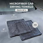 2X Medium Car Drying Towel, 1300 GSM Professional Car Towel with Double Twisted Loop,Super Absorbent Large Microfiber Drying Towels for Cars, Trucks, SUVs - 16"x16" 2-Pack, Gray