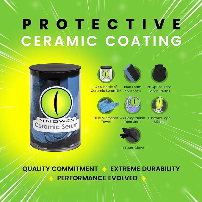 Dinowax - Ceramic Serum Kit, Ceramic Coating, Detailing Kit, Car Detailing Supplies, Protect Collection, 4 Oz Serum with Application Accessories