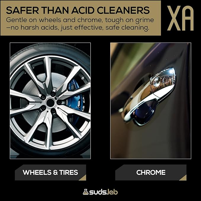 Suds Lab XA Zero-Acid Wheel Cleaner - Cleans Brake Dust and Grime for Car Rims and Tires - Safe on Chrome, Alloy and Aluminum Rims - 64 oz
