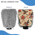 Kigai Bird Rose Car Wash Mitt 2PCS Ultra Absorbent Chenille Microfiber Car Washing Glove Scratch Free Lint Free Wash Sponge Auto Cleaning Glove, 11.8x8.1 inch