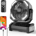 AddAcc 20000mAh Rechargeable Camping Fan - Battery Operated Fan with Light & Remote, Auto Oscillating, 4 Timer, 60 Hrs Work Cordless Tent Fan for Travel Outdoor RV Garage Power Outage Emergency