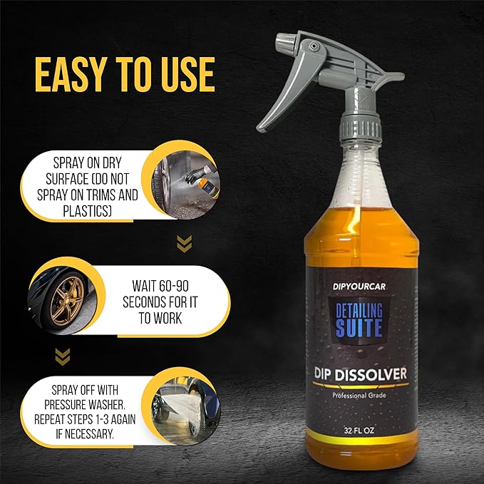 DipYourCar.com Plasti Dip Dissolver - Finish Remover, Striper, and Cleaner for Plastic Dip Painted Cars - Liquifies and Removes Dip to Thin to Peel (32 oz Spray Bottle)