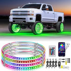 Nilight 4PCS 17.5inch LED Wheel Ring Lights RGB with APP and Remote Control Neon Lights Million Colors w/Turn Signal and Braking Function for Car Van SUV Truck