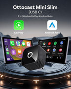 Ottocast Mini Cube 3.0 USB C Wireless CarPlay Adapter, Android Auto Wireless Adapter, Plug & Play with Fast Auto-Reconnect, Mini Car Adapter
