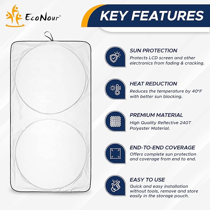 EcoNour Foldable Sunshade for Car Windshield | Dashboard Shield for Your Vehicle | Auto Window Shades for UV Rays and Sun Screen Protection | XXXX-Large (75 inches x 37 inches)